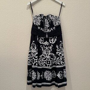 White House Black Market Strapless Black and White Floral Dress